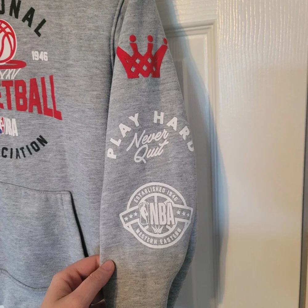Kids boys light grey NBA hoodie - has spots - size 10-12